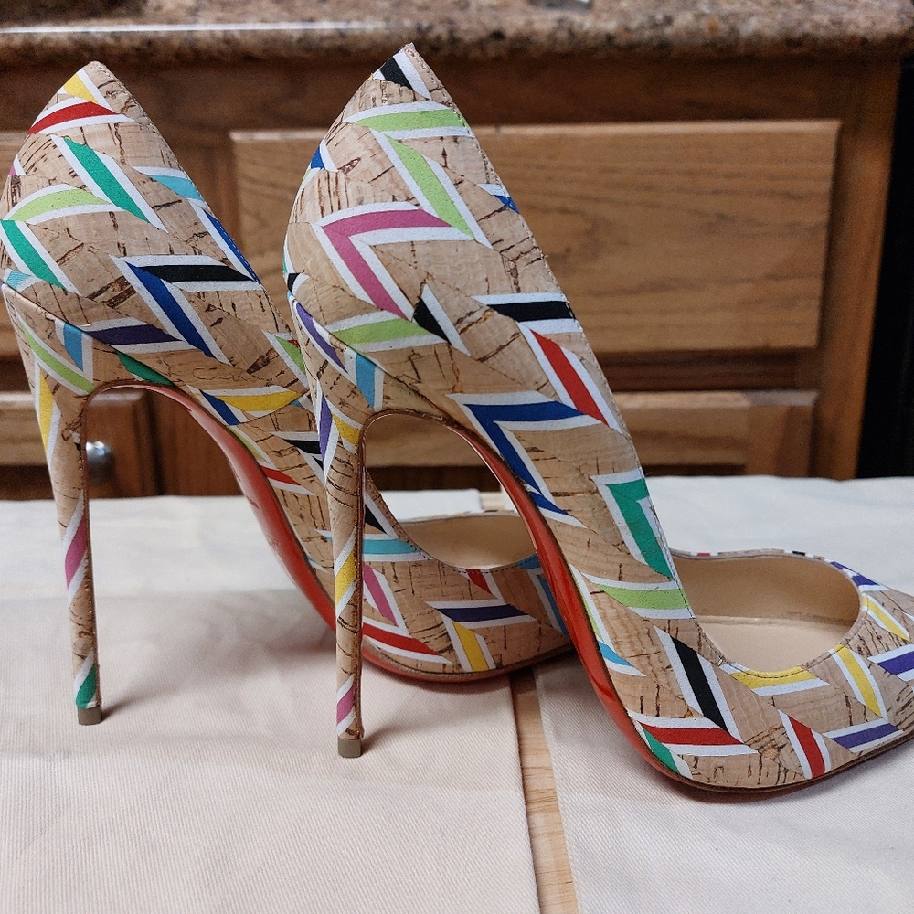 Christian Louboutin Multi-Color Cork Chevron Shoes